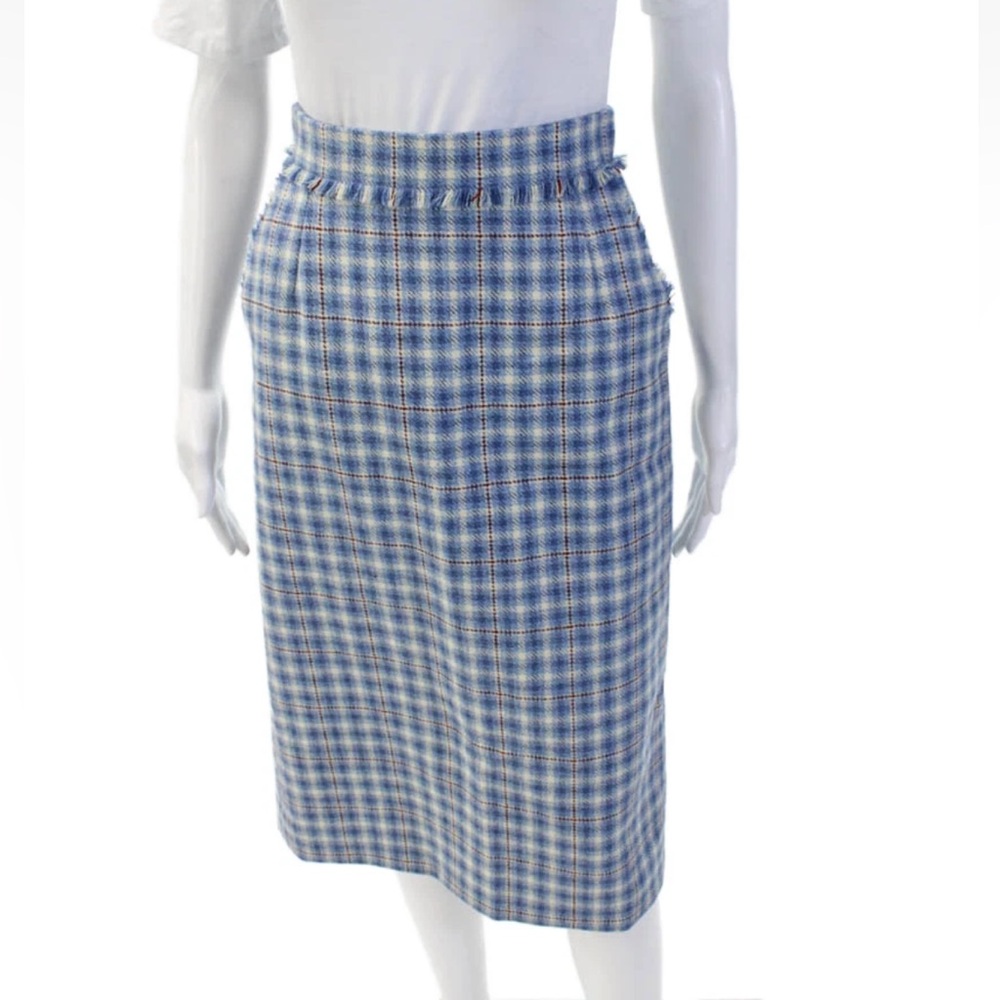Thom Browne Womens Plaid Mid Calf Back Slit Skirt Blue Red Size EUR 40